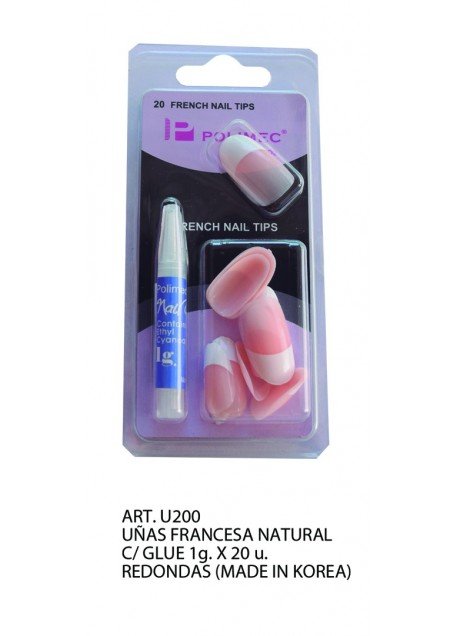 UNAS FRANCESA NATURAL C/ GLUE 1g. X 20 u. (REDONDAS) MADE IN KOREA