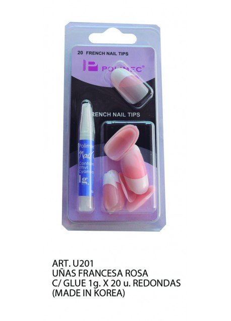 UNAS FRANCESA ROSA C/ GLUE 1g. X 20 u. (REDONDAS) MADE INKOREA