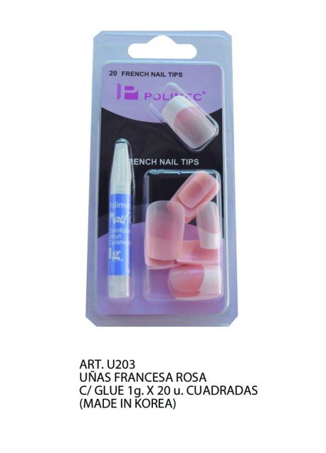 UNAS FRANCESA ROSA C/ GLUE 1g. X 20 u. (CUADRADAS) MADE INKOREA