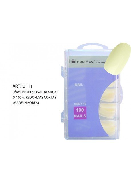 UNAS PROFESIONAL BLANCAS  X 100 u. (REDONDAS CORTAS) MADE IN KOREA