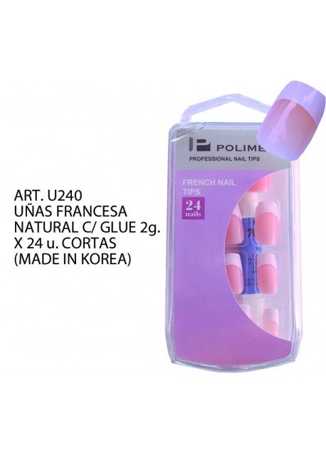 UNAS FRANCESA NATURAL C/ GLUE 2g. X 24 u. (CORTAS) MADE IN KOREA