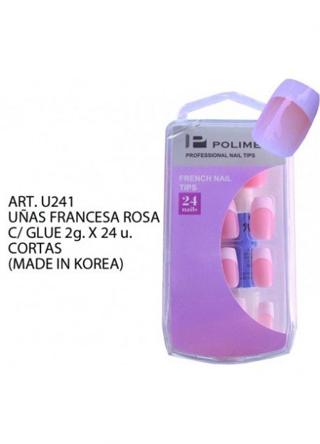 UNAS FRANCESA ROSA C/ GLUE 2g. X 24 u. (CORTAS) MADE IN KOREA