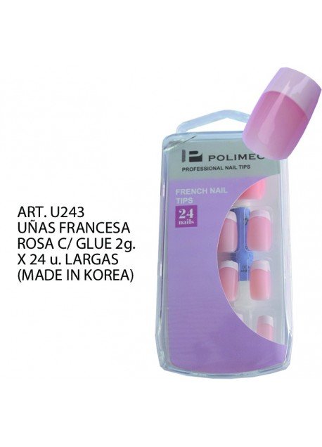 UNAS FRANCESA ROSA C/ GLUE 2g. X 24 u. (LARGAS) MADE IN KOREA